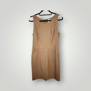 J.Crew wool Dress Emmaleigh Wool Sheath beige sleeveless Pockets Size 8